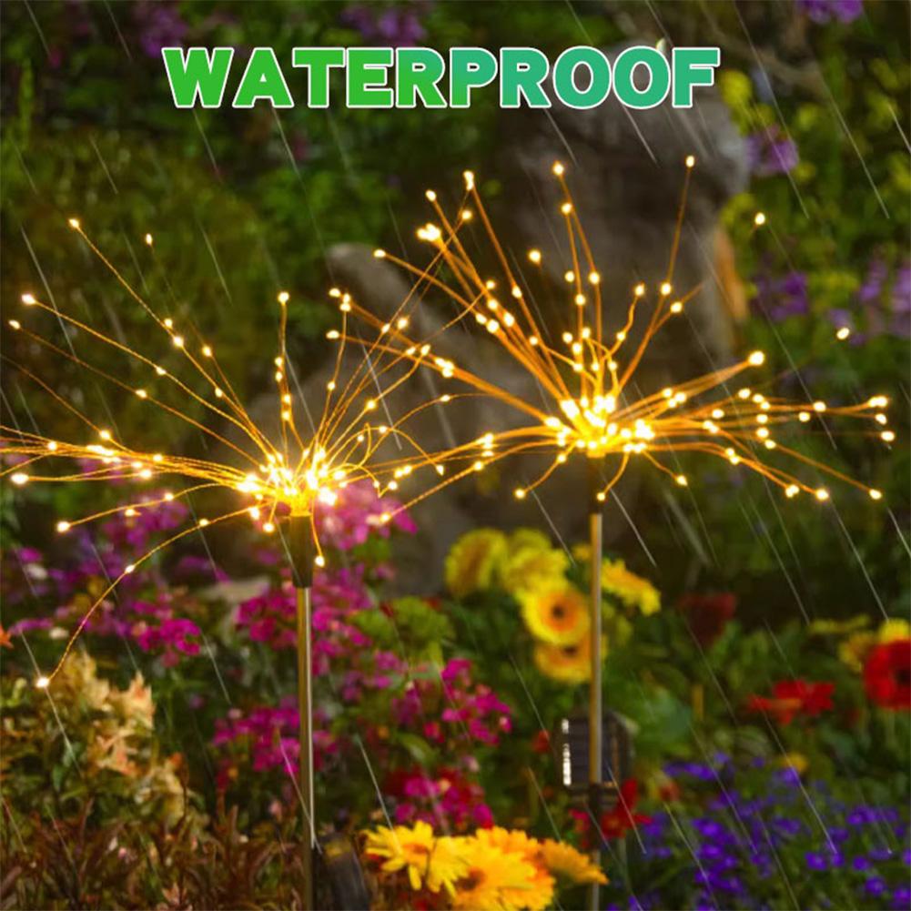 2Pcs Smart Sparklers Firework LED String Light Solar Fireworks Lights 8 Lighting Modes 200 LED Copper Wire Solar Firework Lights