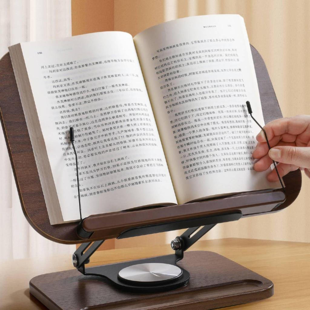 Desktop Reading Stand Adjustable Rotating Book Holder Wooden for Desk, Classroom