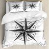 Compass Duvet Cover SetHand Drawn Windrose Floral Arrangement Design Compass Boating Theme PrintBedding Set DecorFull Size