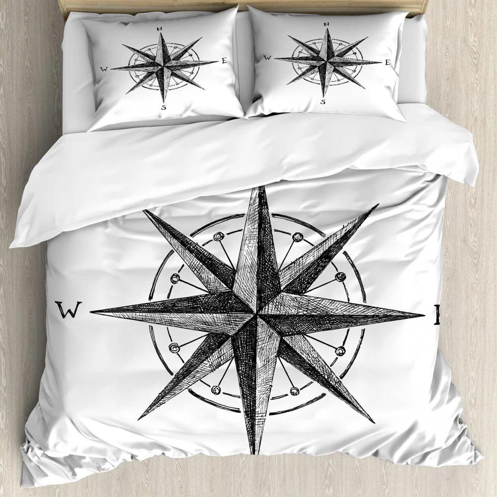 

Compas Soft Duvet Cover Set,Hplus Drawn Windrose Floral Arangement Design Compas Boating Theme Print,Beding Set Decor,ful Sized Dimensions 135*200cm Eu-Single