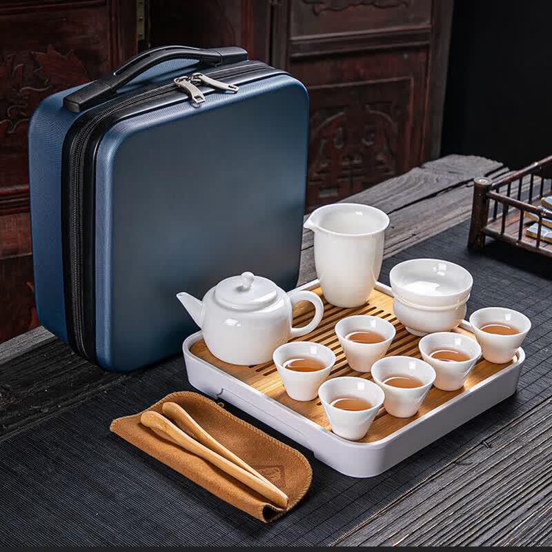 Tuopai 10-Piece Suet Jade Porcelain Travel Tea Set