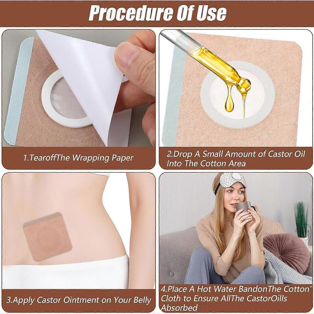 50Pcs Castor Oil Patches, Castor Oil Pack Wrap, Disposable Castor Oil Pack Wrap Belly Button Pads Absorbent Self-Adhesive