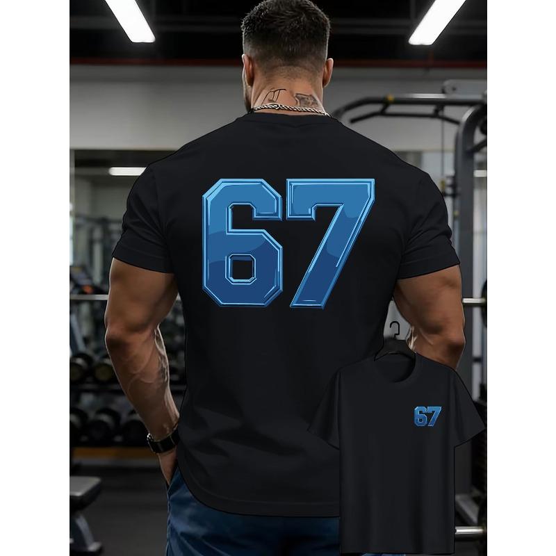 

Men S Casual T-Shirt , Comfortable And Breathable, with 67 Print. This Loose-Fitting Short-Sleeve Tee Is a Versatile Streetwear Piece, for Outdoor S чёрный