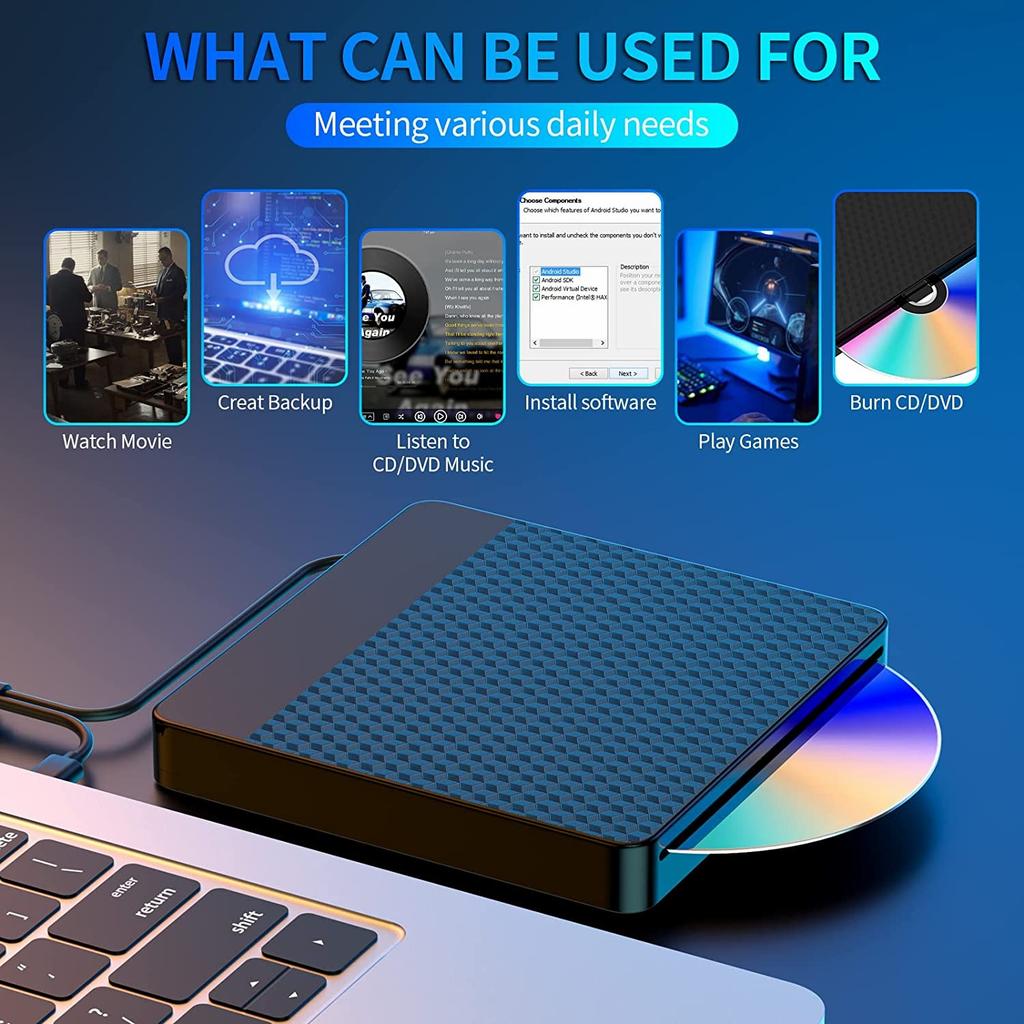 X001 External Optical Drive CD/DVD Burner Reader USB 3.0+Typle C Disc Player