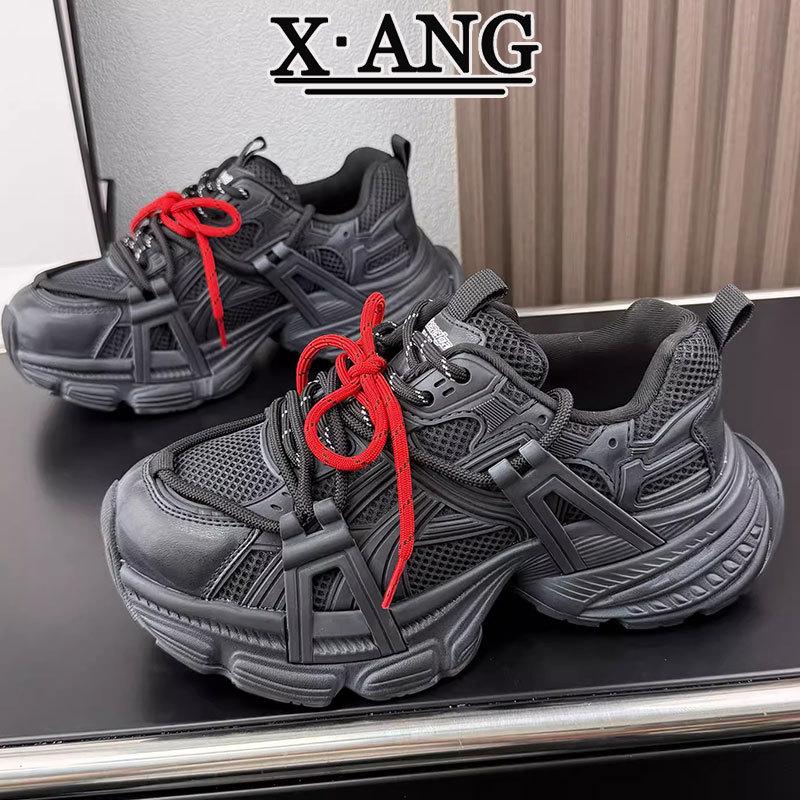 Leather double shoelaces dad shoes women's thick-soled heightening women's shoes autumn and winter new versatile casual sports shoes