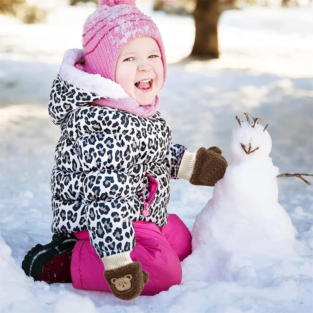 Tidyworm Baby Cute Bear Fingerless Cold Boys and Gloves with Neck Cold Snow Outdoor Ages Mittens, Winter, Design, Gloves, Protection, Girls, Kids'
