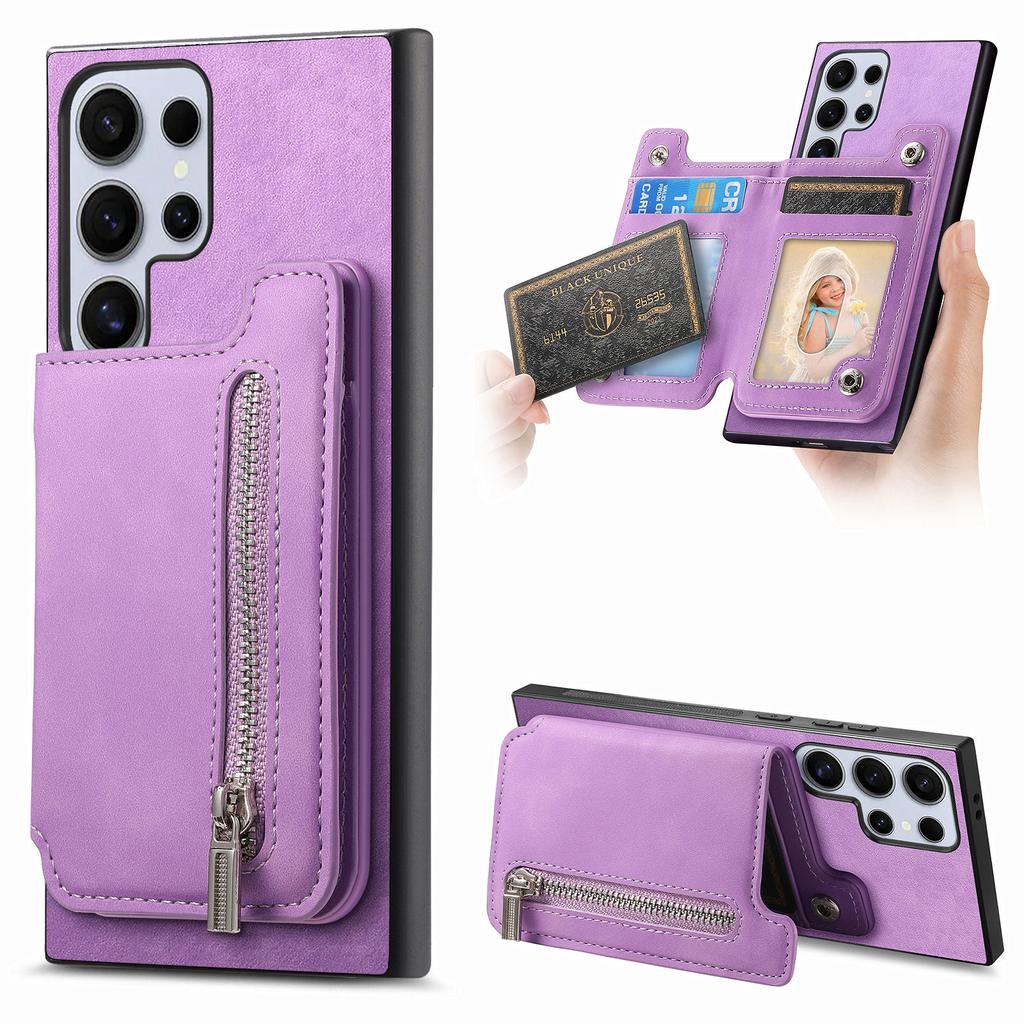 For Samsung Galaxy S25 Ultra Case Magnetic Detachable Zipper Card Holder Leather Phone Back Cover