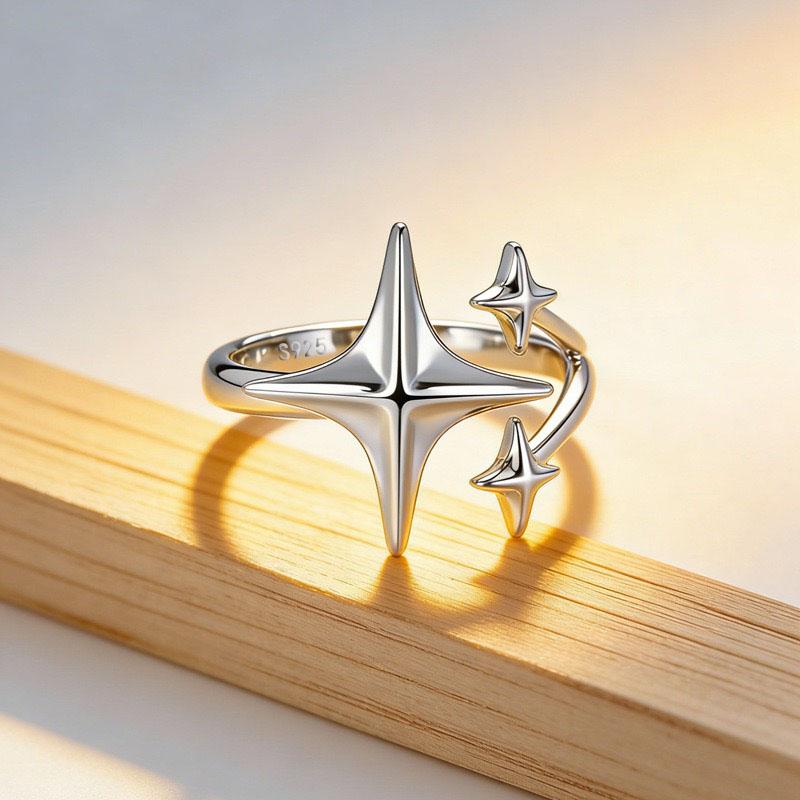 

BF CLUB 925 Sterling Rings for Women Simple Geometric Handmade Irregular Retro Stars Shape Ring Allergy For Birthday Gift resizable