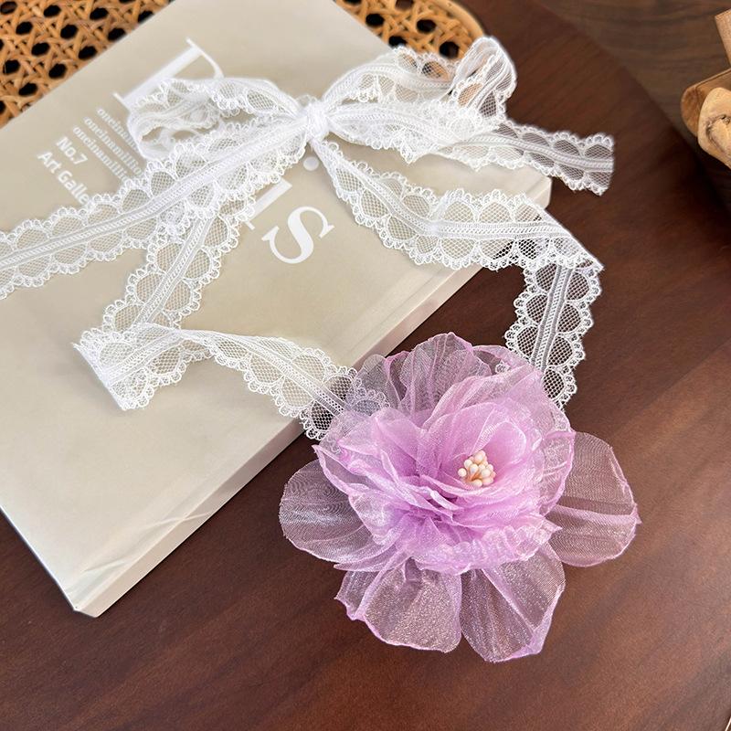 

Мереживне намисто з квітами, пов’язка на голову, весняне нове кольє зі шнурівкою «Супер Камелія». фіолетовий