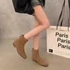 Sheepskin Version~ French Thick Heel Thin Boots Women's Shoes 2025 New Velvet Bare Boots Retro Suede Korean Small Short Boots