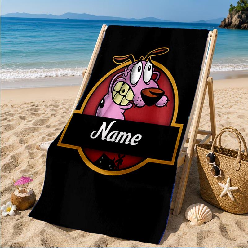 Custom Name Cowardly Dog Adventure Beach Towel Microfiber Beach Towel, Lightweight and Quick-Dry, for Summer Travel, Swimming Pool Gift