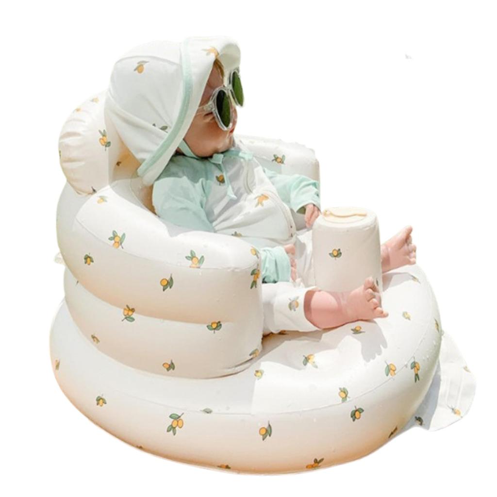 NASSIA Children's Bath Chair, Inflatable Sofa with Back Support, Bathing Aid, Sitting Training, Non-Slip, and Water-Draining (Flower Design)