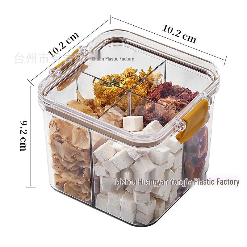Floral Tea Box: Airtight 460ml Plastic Container with Four Compartments for Fresh, Food-Grade Storage.
