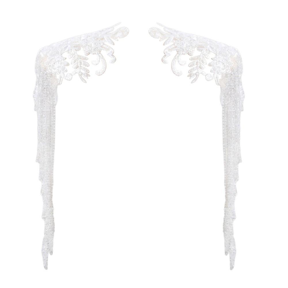 Gold White Color Bead Embroidery Chain Detail Flower Design Sequin Relief Embroidery Patch Lace Applique Tassel Shoulder