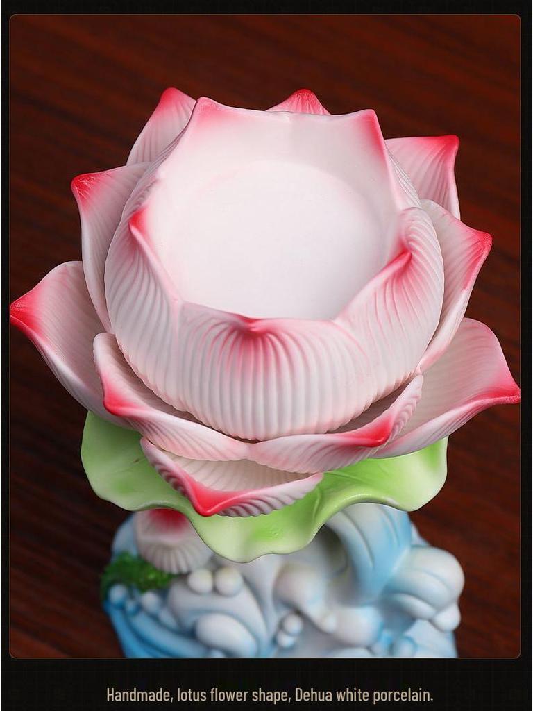 Lotus Ceramic Butter Lamp Holder for Buddhist Offerings - Candlestick & Candle Holder Ornament