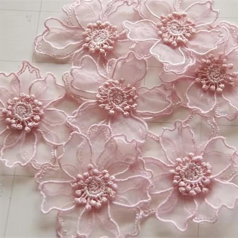 

5 шт. двухслойные кружевные цветочные аппликации вышитые нашивки Rpair 6,5 см шириной розовый