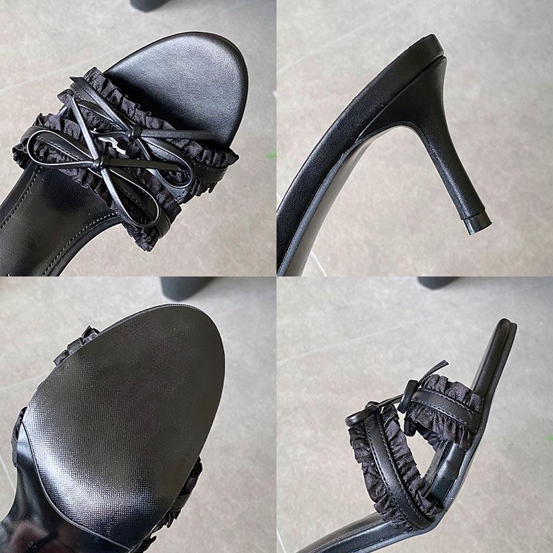 Mode Mode Schleife Damen High Heels Pantoletten Sandalen Schuhe Weiblich Runde Zehenpartie Schuhe mit Absatz Sandalen Slipper Schuhe für Frauen