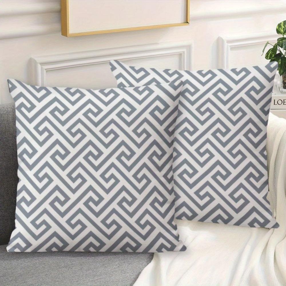 2PCS Gray Geometric Design Pillow Covers Ideal for Decorative Bedroom, Hallway, Sofa Double-sided printed Pillowcase