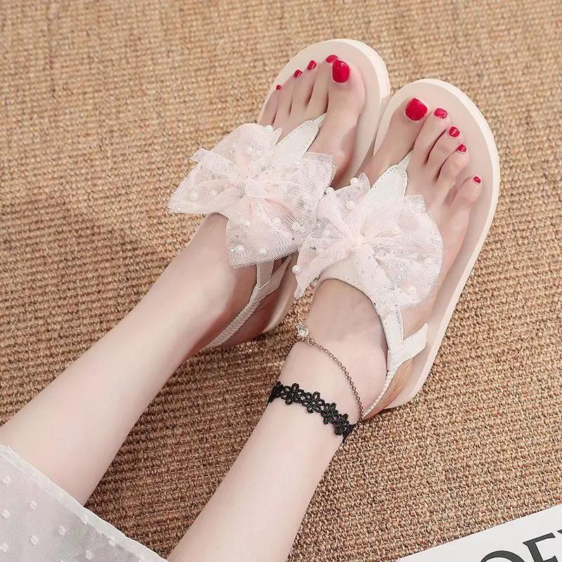 Fashion Casual Bow Open Toe Women's Sandals on Offer Low Price Original Anti Slip Hot 2025 Luxury Designer Asian Size Vip Ladies Shoes