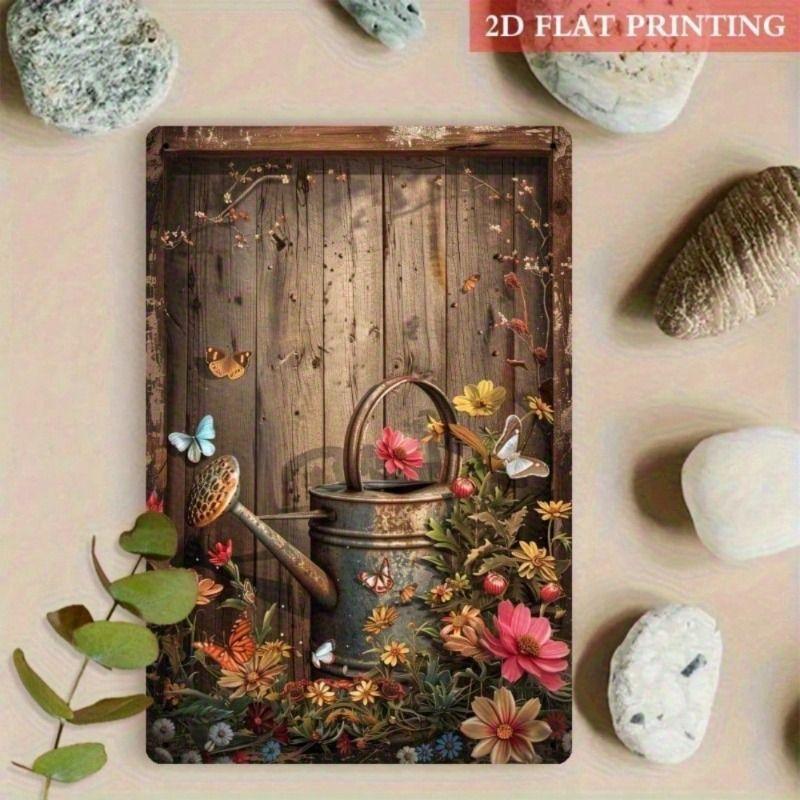 Vintage Butterfly Flower 3D Visual Effect Metal Wall Art Poster for Living Room