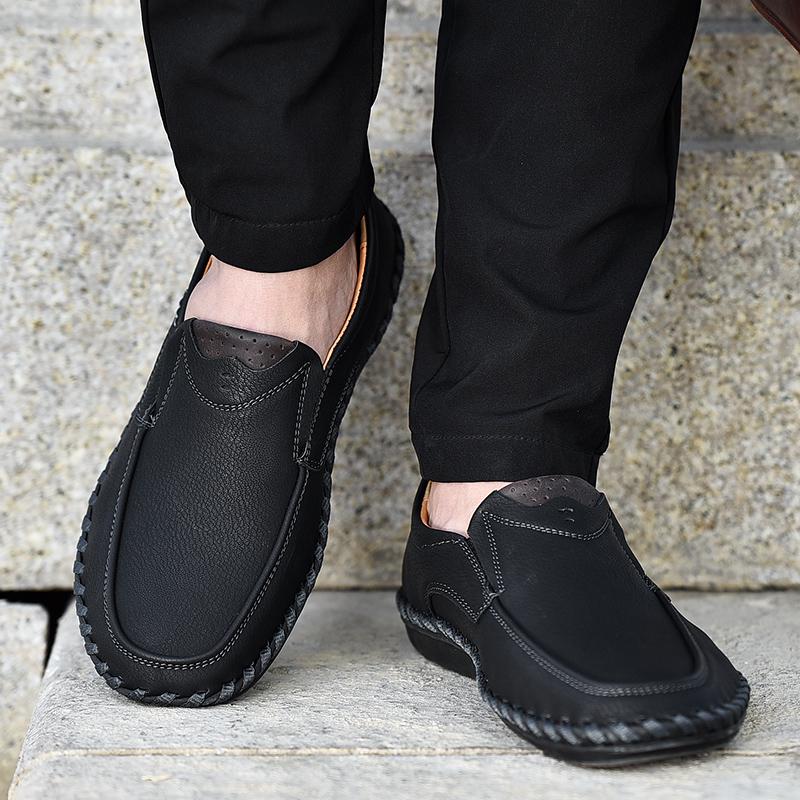 New Handmade Leather Men Shoes Casual Comfortable Men Loafers Slip On Leather Shoes Men Flats Hot Sale Outdoor Walking Shoes