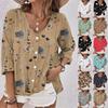 Fashion Women's Spring and Autumn Shirt Long-sleeved V-neck Loose Casual Printed Cardigan Long-sleeved Top