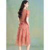 French Style Pleated V-Neck Midi Dress