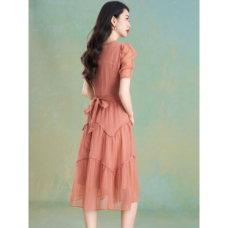 French Style Pleated V-Neck Midi Dress