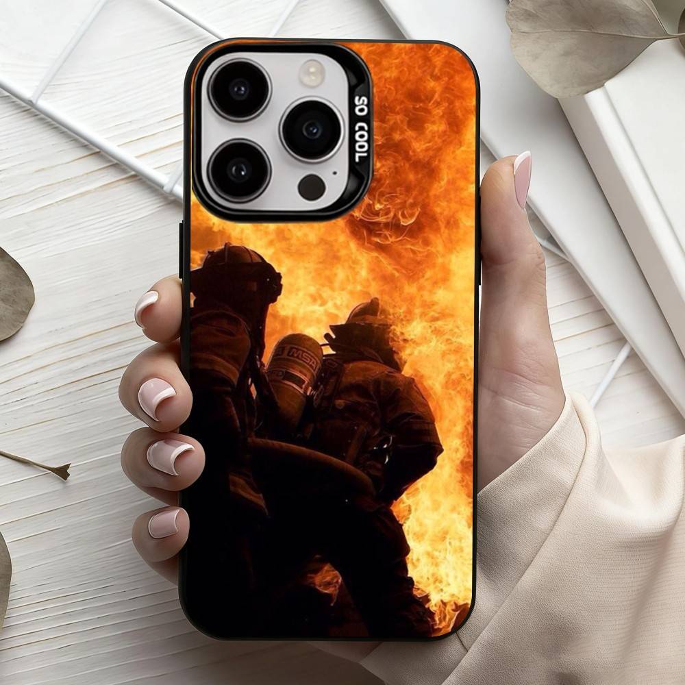 Fire Disaster Firefighter Phone Case For iPhone17,16,15,14,13,12,11 Plus,Pro Max Black Candy Silver Plated Cover