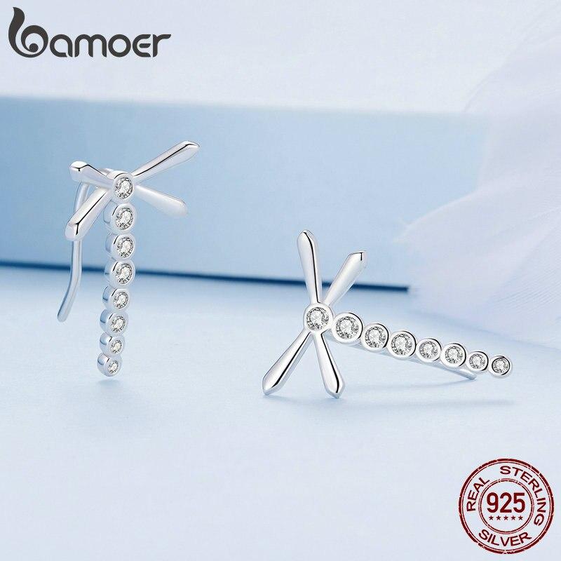 BAMOER Authentische 925 Sterling Silber Libellen Ohrstecker Ohrringe Insektenohrringe mit langem Schwanz für Frauen Geschenk Zirkonia Echtschmuck