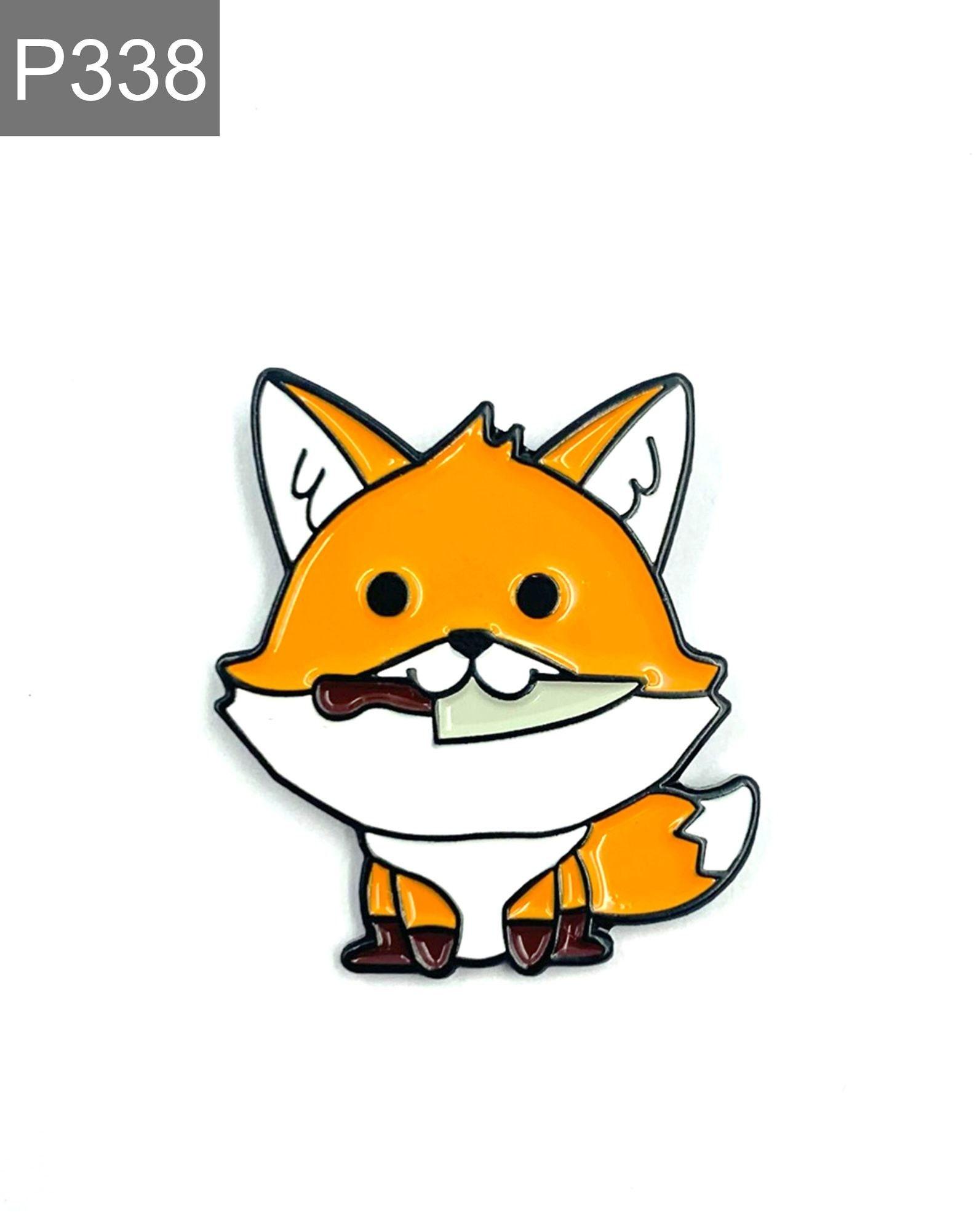 Neue Emaille Pin Fuchs Tier mit Messer lustig Metall Stecker Geschenk Geburtstag 1 Stück