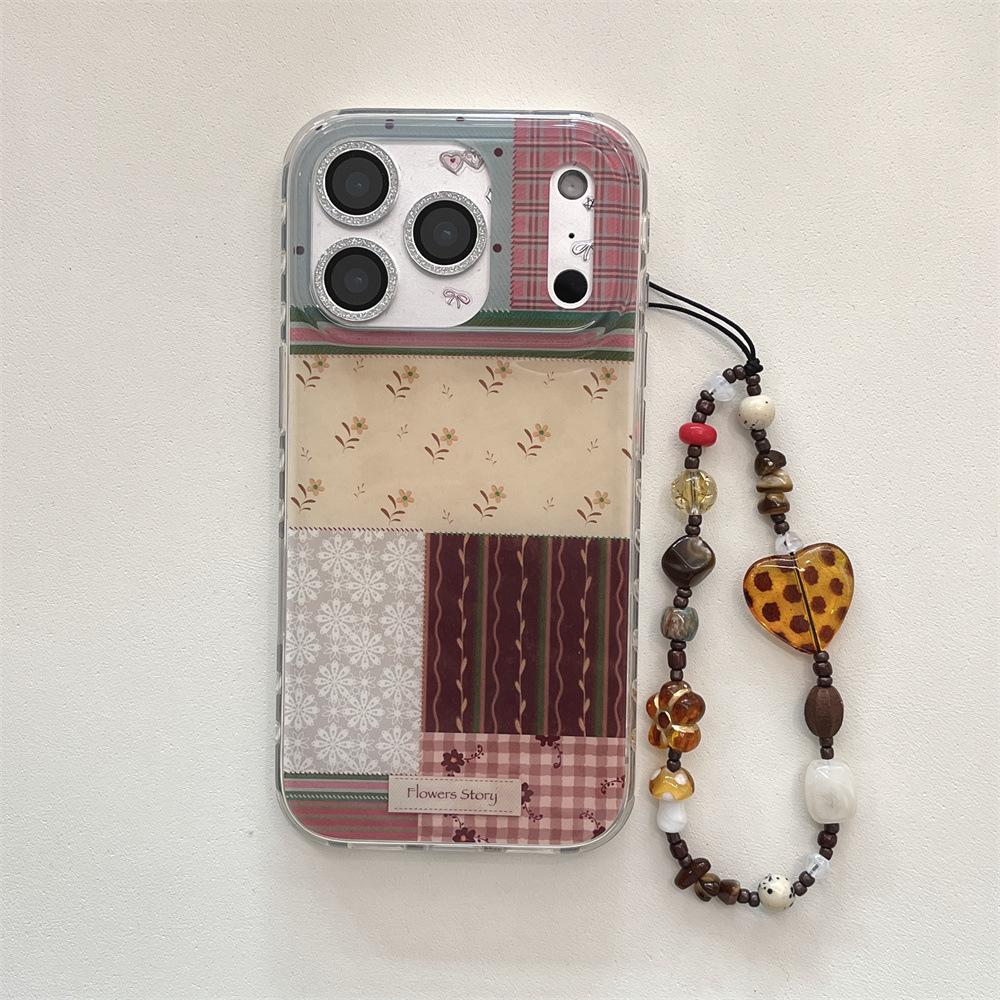 New Double-Layer Plaid Floral Patchwork Phone Case for Apple iPhone 17 Pro Max/16/15, Drop-Proof Protection