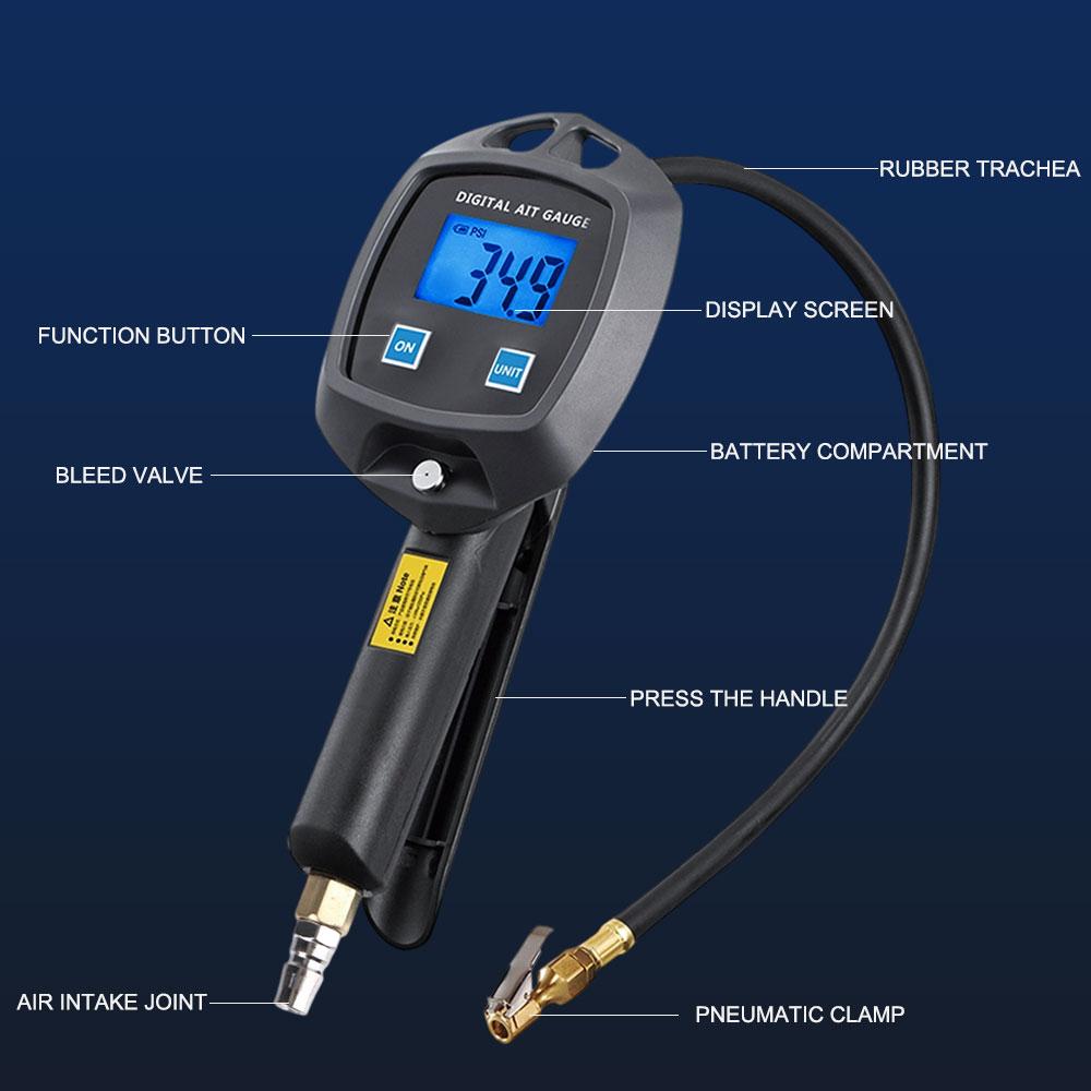 Car Tire Pressure Gauge Digital Display With Inflator Hose High-precision Monitoring Inflation Gun Car Tire Manometro Universal
