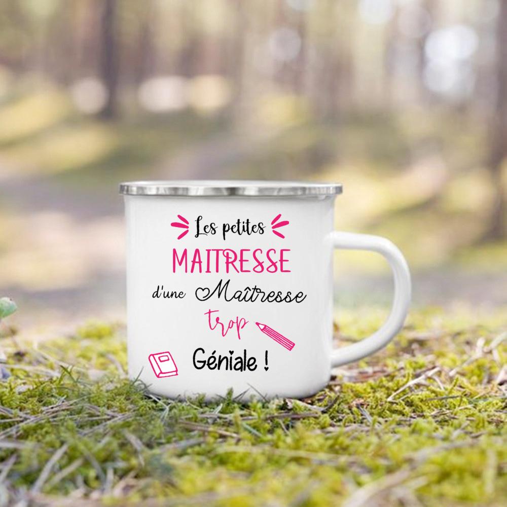 Merci Maitresse French Printed Mug Creative Coffee Cups Drinks Dessert Milk Enamel Cup Vintage Handle Drinkware Gift for Teacher