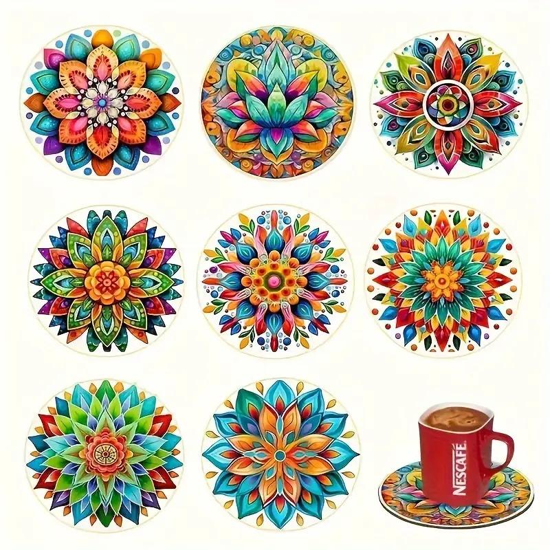 8PCS 10cm Wooden Coaster Tea Coffee Cup Pad Heat Resistant Round Bowl Teapot Mat Wood Placemats Coasters for Home Kitchen Decor