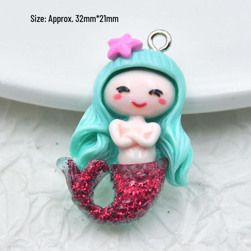 Mermaid Glitter Resin Keychain Cartoon Figure Pendant