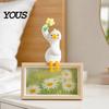 Tiny Duck Collectible Resin Decor for Desk Car Dashboard TV Monitor, Mini Monitor Decoration Figurine, Cute Holding Flower Ornament, Playful