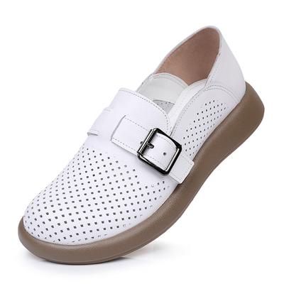 GKTINOO 2024 Weiße Mokassins für Damen Echte Leder Ballerinas Lochmuster Loafers Schuhe Damen Weiche Freizeit-Sneakers Flache Schuhe