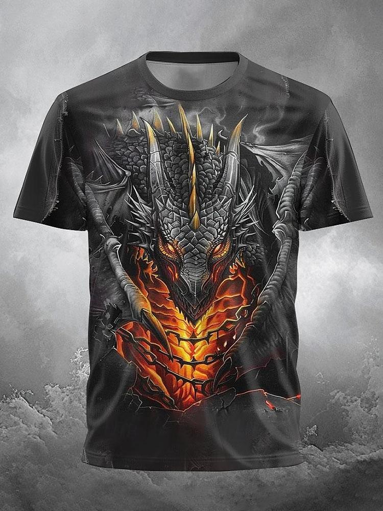 Summer Street Style Fashion Men's T-shirt Urban Everyday Casual Short-sleeved Top 3D Dragon Print Men's Outdoor T-shirt