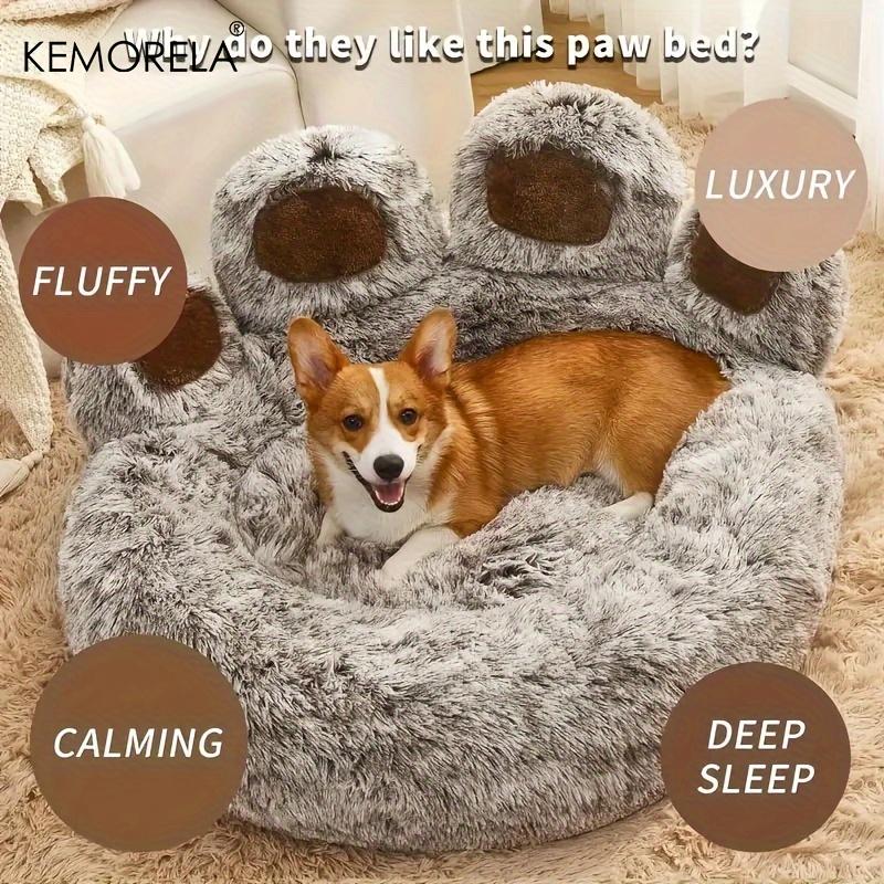 KEMORELA Creative Bear Paw-Shaped Plush Pet Nest Non-Slip Bottom Design Soft Cat Dog Nest Suitable for Small Pet Cats and Dogs