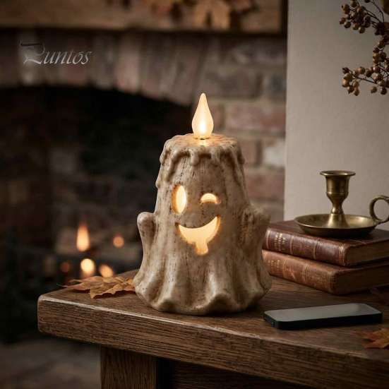 Decorative Figures for Living Room Halloween Ghost Candle Light Ornament, Resin Desktop Sculpture, Figurine Small Figurines Courtyard Decor