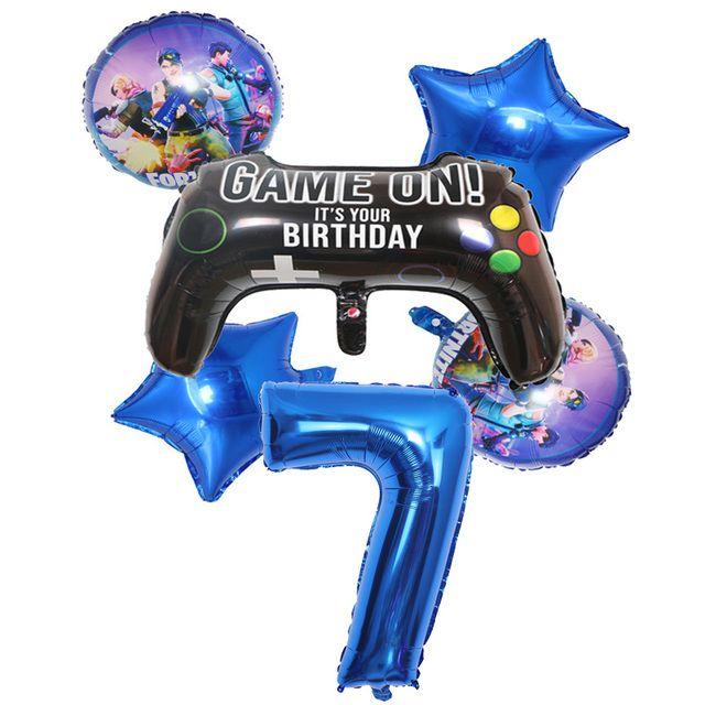 6-Piece Set of Fortnite “Win the Chicken Dinner” Themed Party Decorations: Aluminum Foil Balloons and Birthday Party Decorations