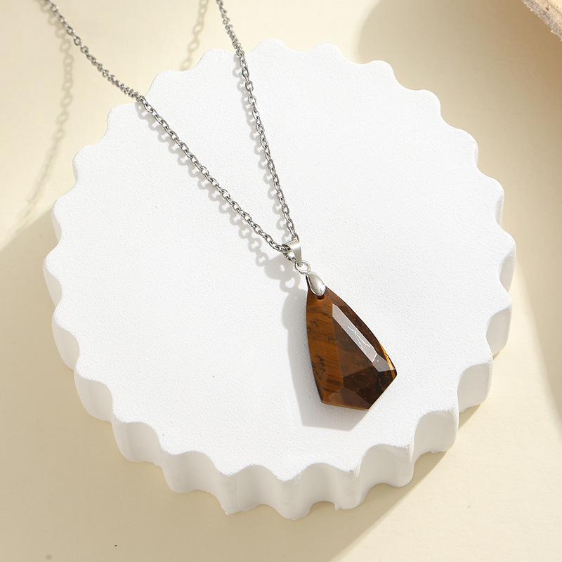1pc Natural Stone Geometric Shape Pendant Necklace Amethyst Pink Crystal Charm Pendulum Necklace Jewelry Gifts