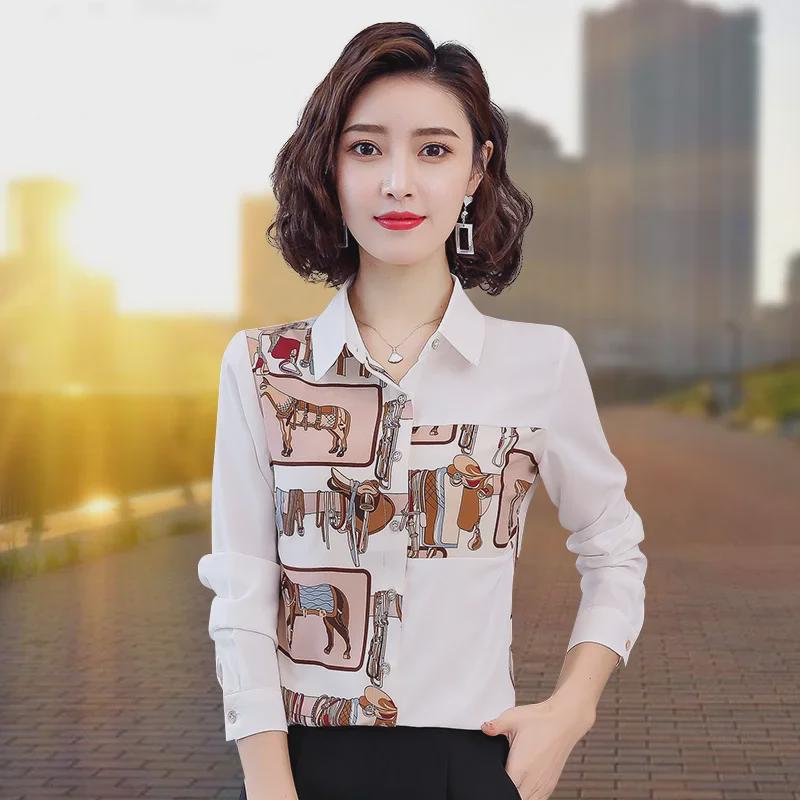 Women's Retro Floral Chiffon Long-Sleeve Shirt for Autumn & Spring
