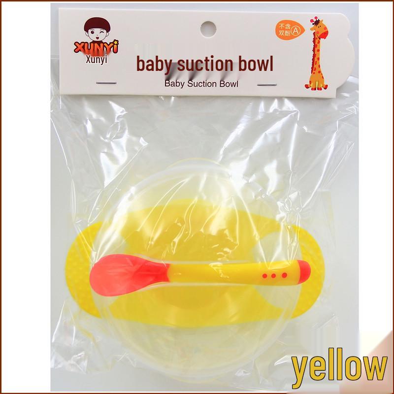 Durable Non-Slip Suction Bowl Set: Includes Infant/Toddler Feeding Bowl, Temperature-Sensitive Spoon & Fork, and Lid.