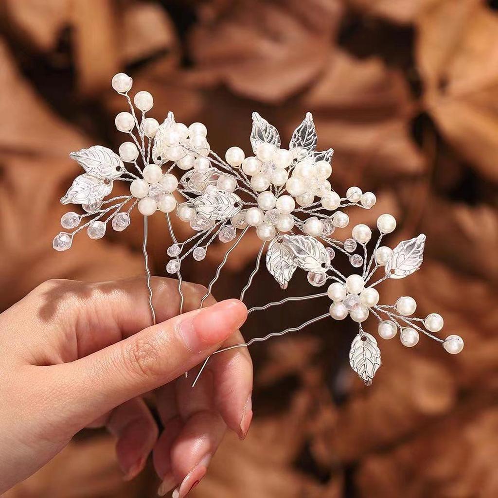 European Bridal Headdress: Handmade Leaf Hairpin Set (3 Pieces) for Updo Accessories