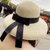 Cappello di Paglia Traspirante Vintage a Tesa Larga Protezione UV Cappello Parasole con Nastro Nero Cappello da Sole da Donna