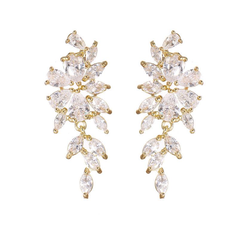 Elegant Zircon Leaf Tassel Earrings for Women - Stylish European & American Design