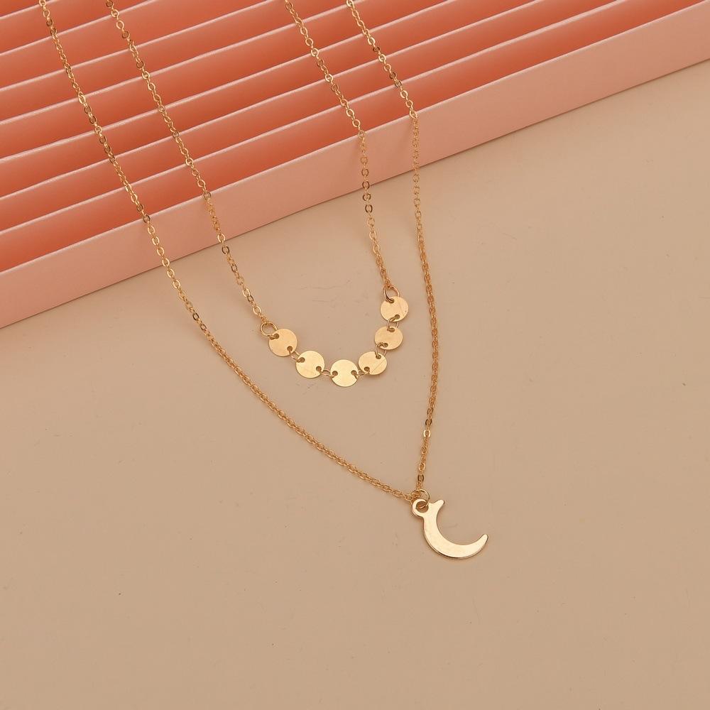 Gold Chain Iron Single Hanging Moon Disc Chain Pendant Double Necklace