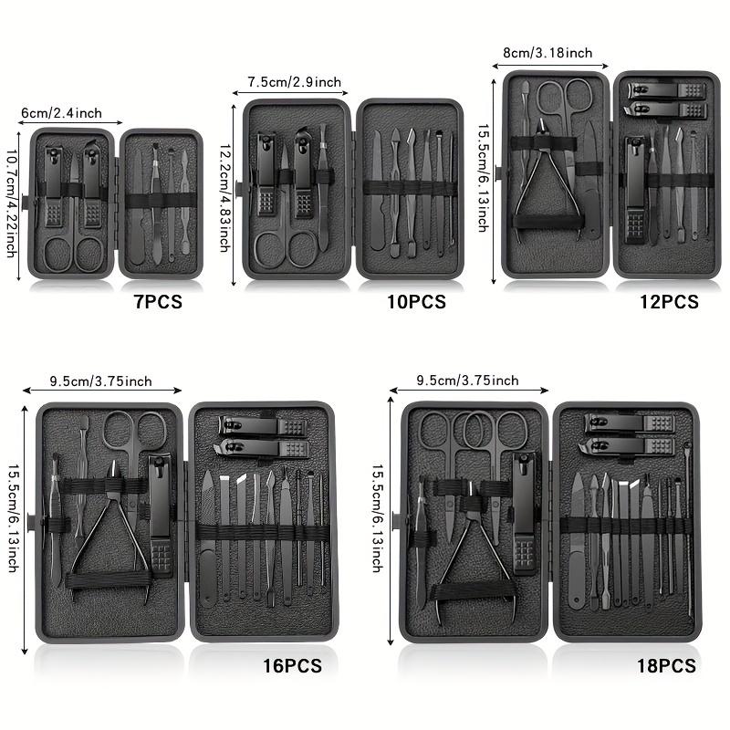 Stainless Steel 7/10/16/18pcs Black Manicure kit Pedicure Set Scissors Nail Clipper Grooming Tool Kit with Travel Case